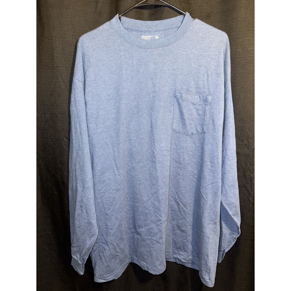 Hanes Perfect-T Mens XL Blue Heather Long Sleeve Pocket T Shirt Relaxed Fit
